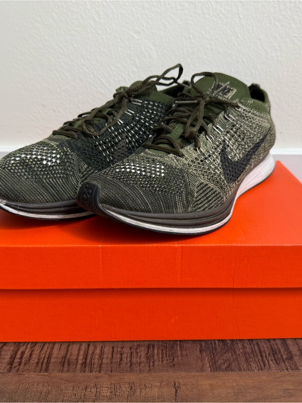Size 10 Olive Nike Flyknit Racer Running Shoes